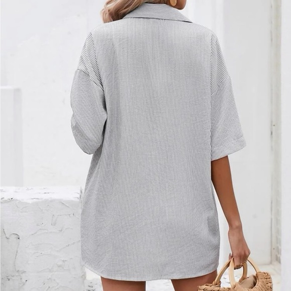 Striped oversized Button Down Shirt shorts set - Picture 6 of 6